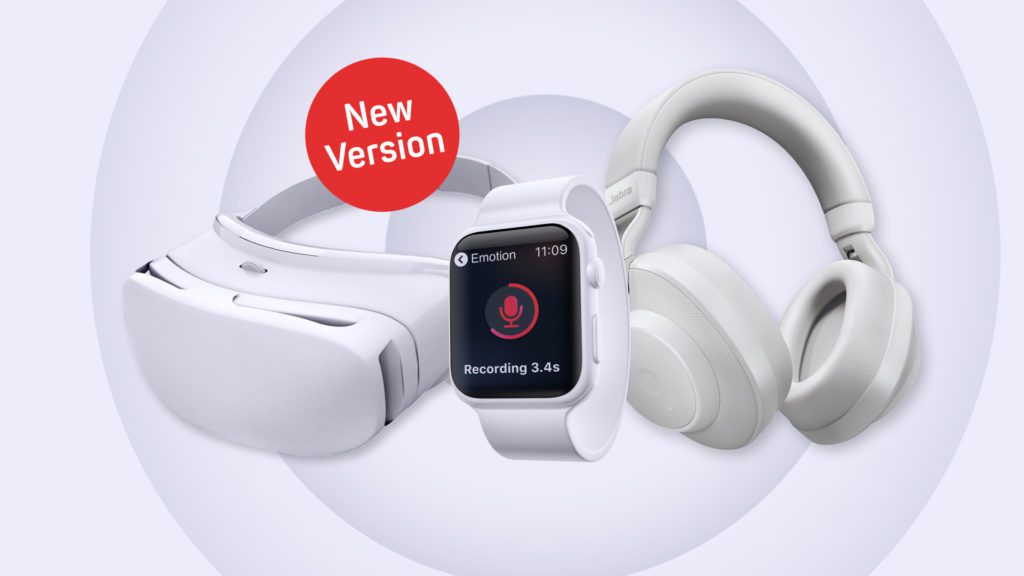 devAIce SDK 3.7.0 Update Header presenting devices like smartwatch, headphones and VR glasses